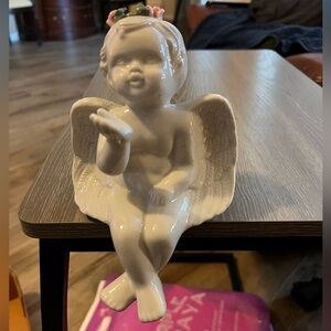 Vintage Ceramic Angel Figurine with Floral Crown